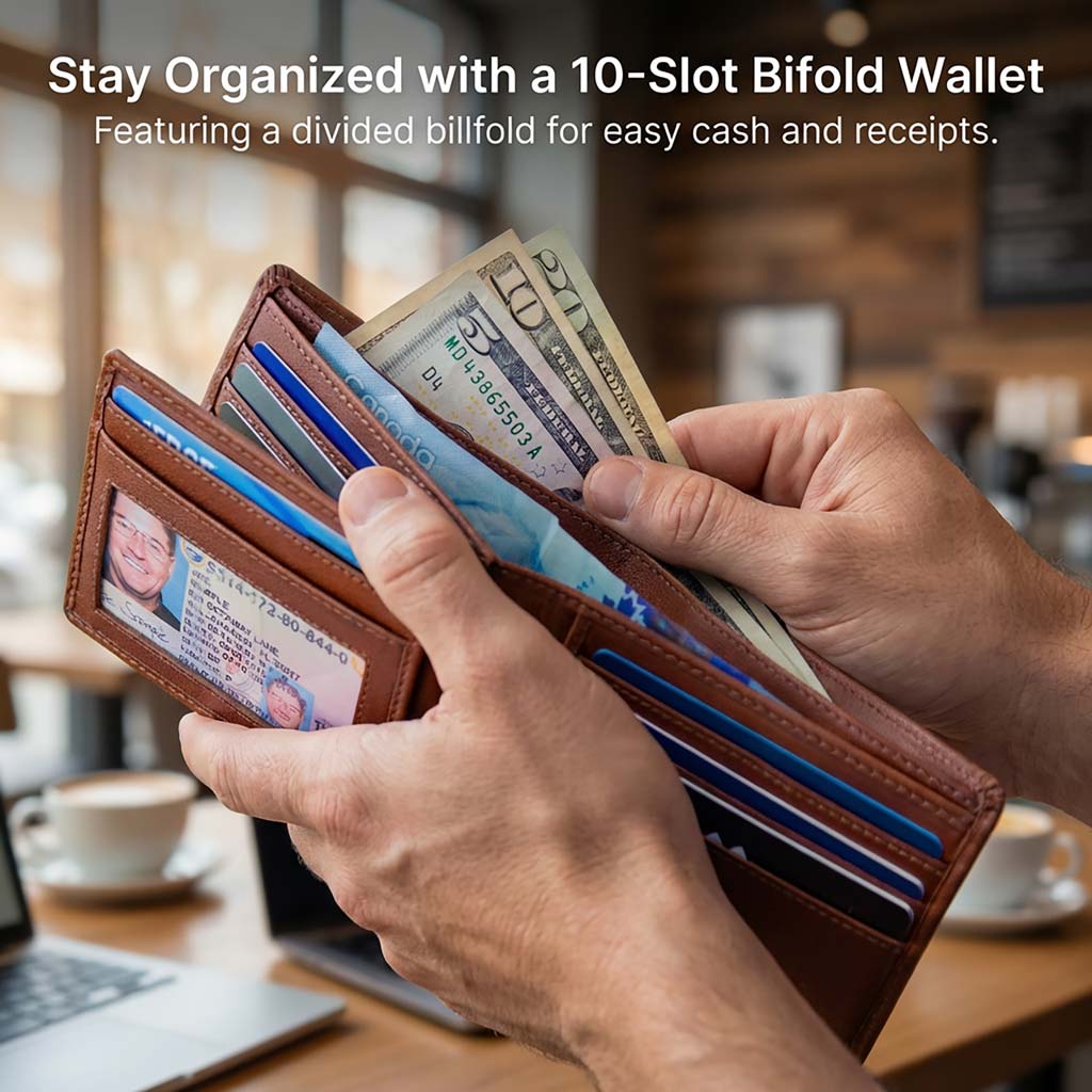 Men’s RFID 10-Slot Bifold Wallet