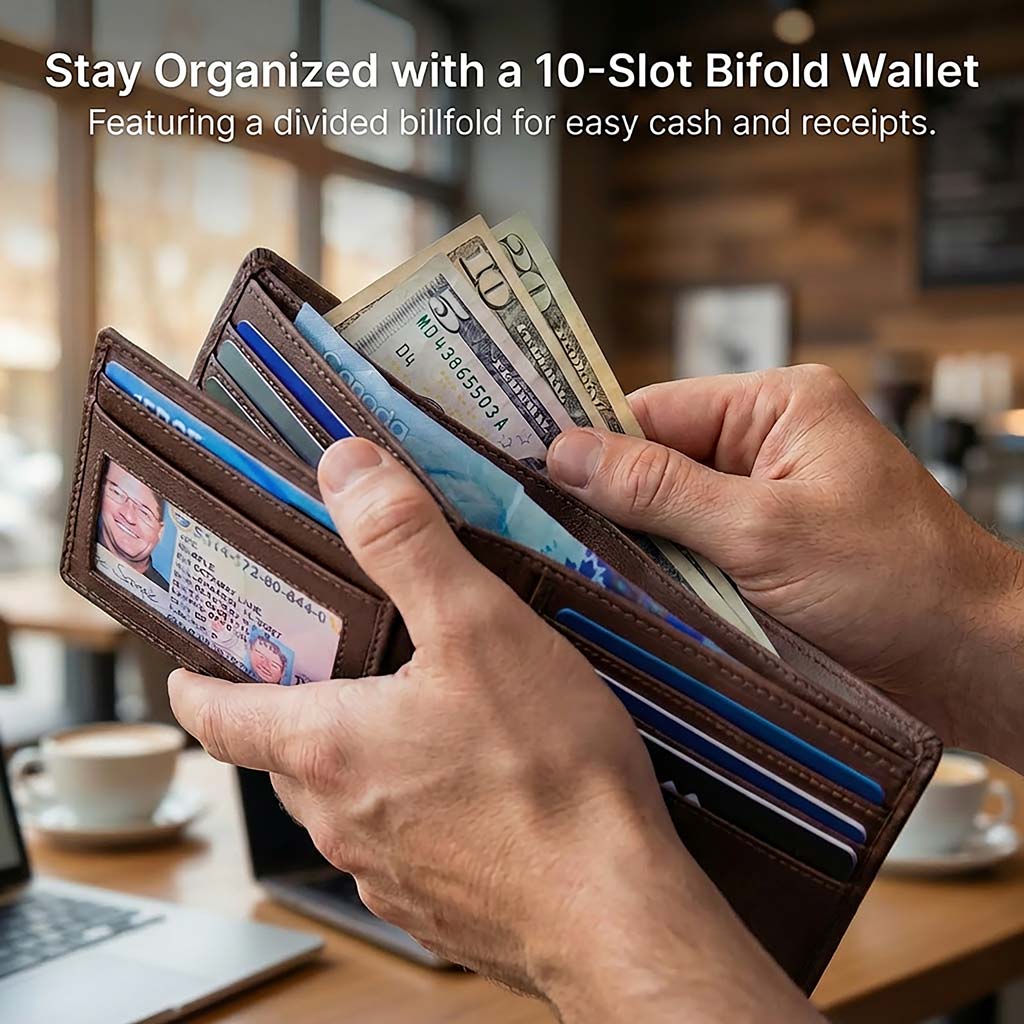Men’s RFID 10-Slot Bifold Wallet
