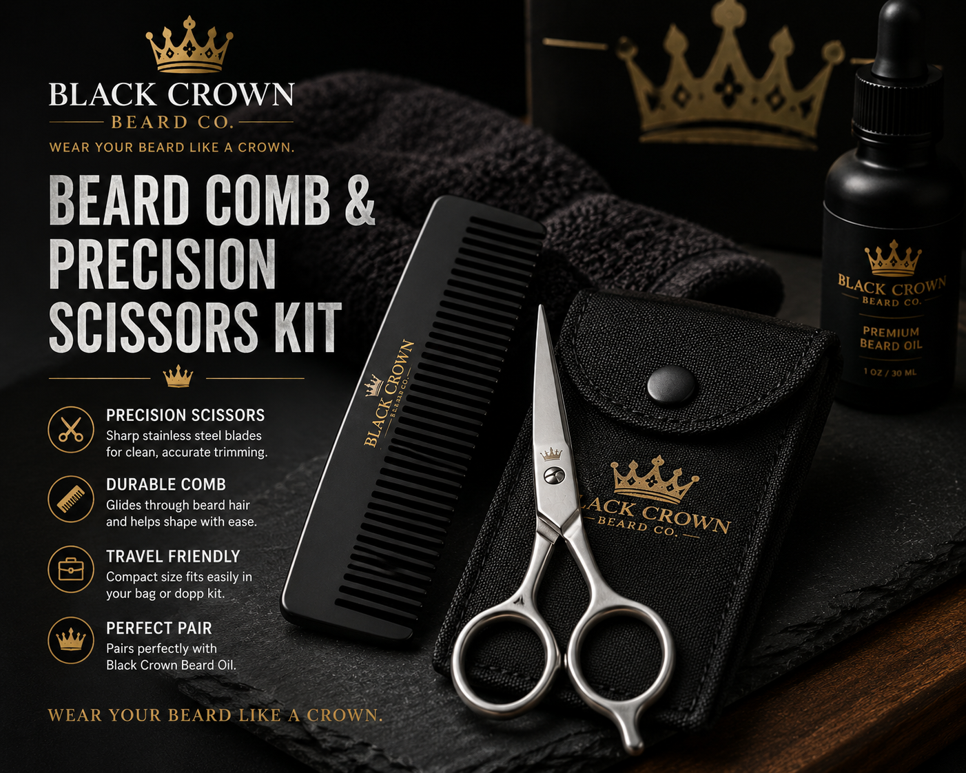 Beard Comb & Precision Scissors Kit
