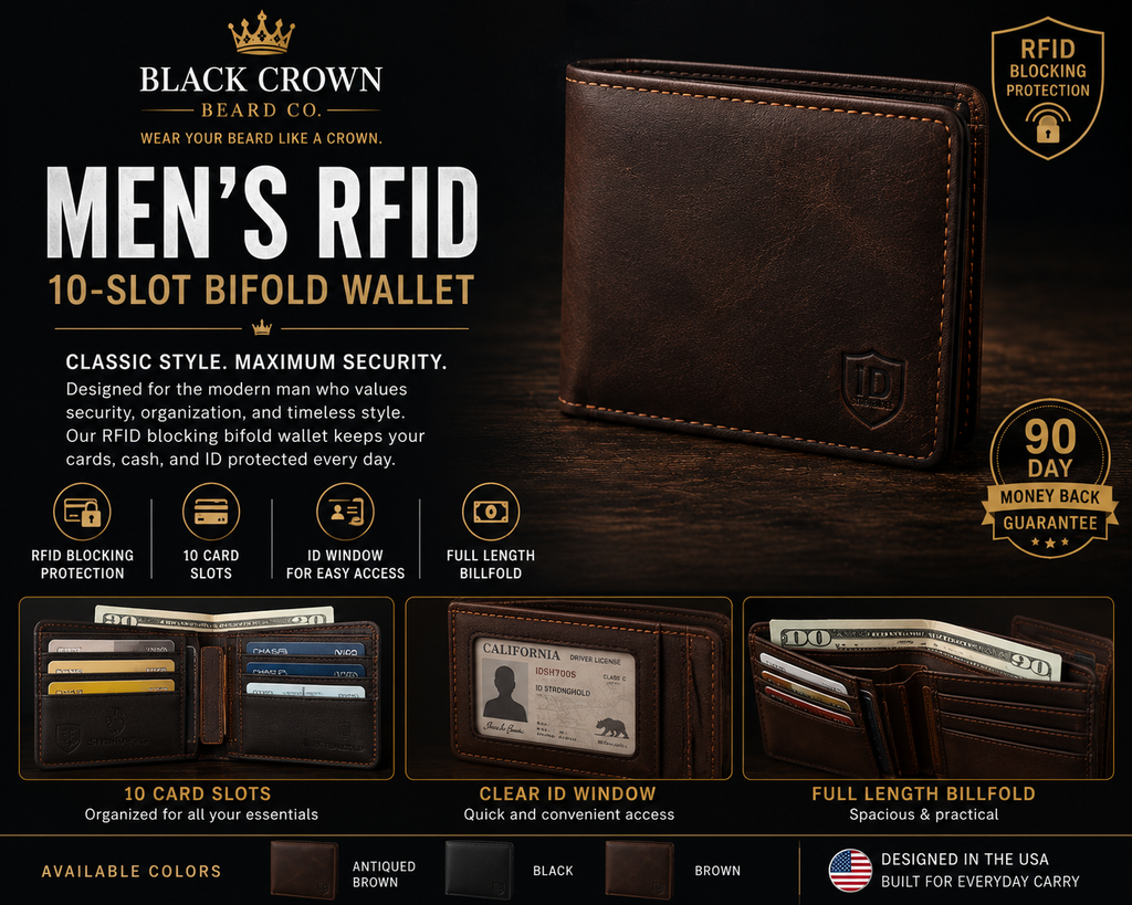 Men’s RFID 10-Slot Bifold Wallet