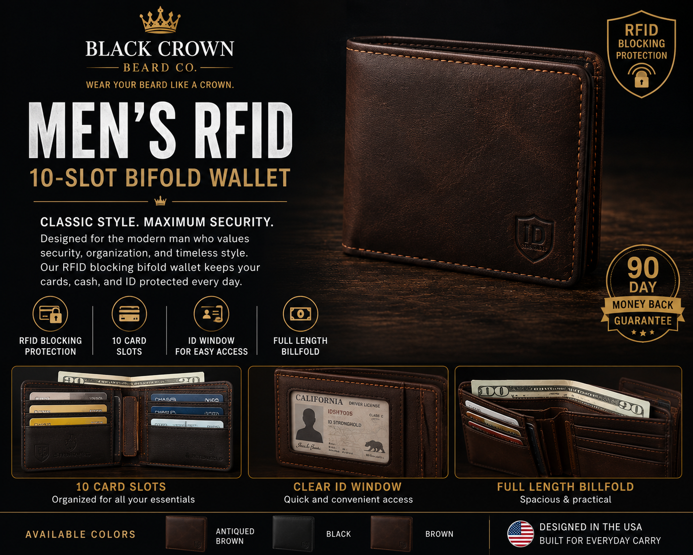 Men’s RFID 10-Slot Bifold Wallet